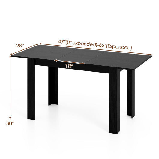 Extendable Dining Table for 4-8 People 47"-62" Large Rectangular Kitchen Table-Black