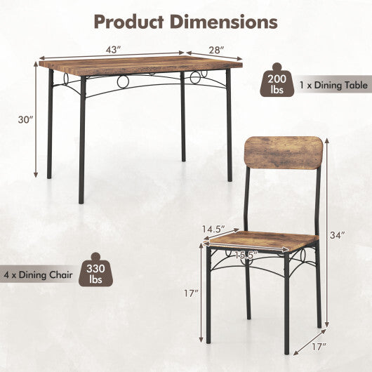 5-Piece Industrial Dining Table Set for 4 for Small Place Apartment-Brown