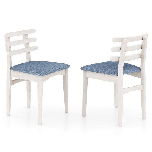 Fabric Kitchen Side Chairs with Rubber Wood Frame and Padded Seat-White