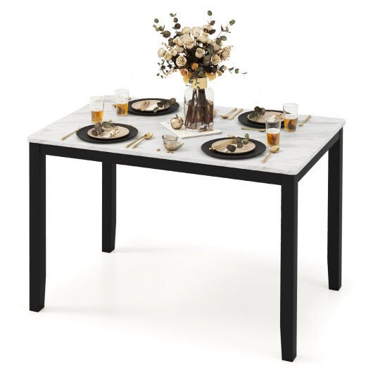 45 Inch Rectangular Mid Century Dining Table with Faux Marble Tabletop for 4 People-Black & White