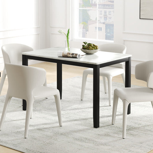 45 Inch Rectangular Mid Century Dining Table with Faux Marble Tabletop for 4 People-Black & White