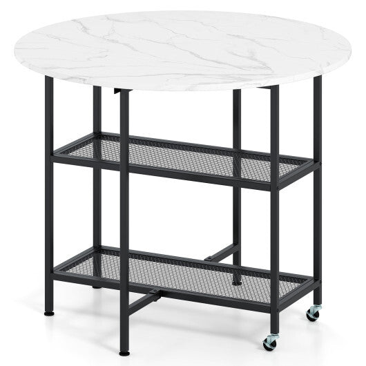 Folding Round Dining Table with Lockable Wheels-White W2B