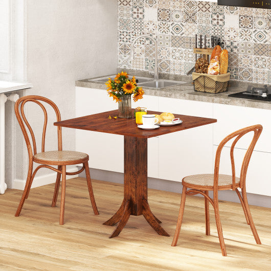 Square Dining Table with Pedestal Base and Rubber Wood Frame-Walnut