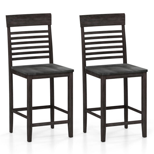Dining Chair Set of 2 with Footrests and Solid Wood Frame-Gray