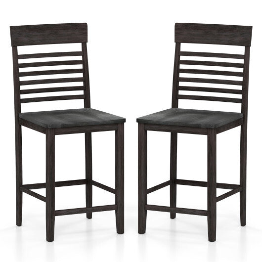 Dining Chair Set of 2 with Footrests and Solid Wood Frame-Gray