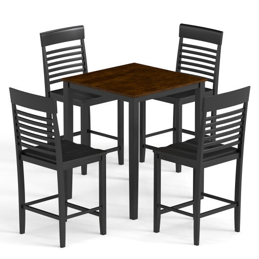 5-Piece Counter-Height Dining Table Set with Rubber Wood Frame and Footrest