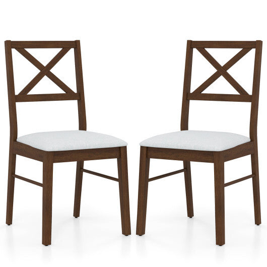 Upholstered Side Dining Chairs Set of 2 with Rubber Wood Frame-Brown