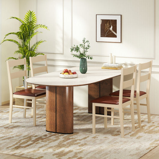 Wooden Dining Chair Set of 2 PU Leather Upholstered Kitchen Armless Chairs-White