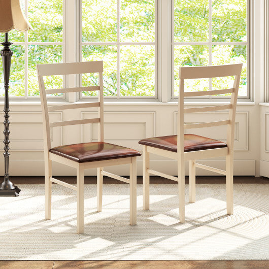 PU Leather Upholstered Armless Wooden Dining Chair Set of 2-White