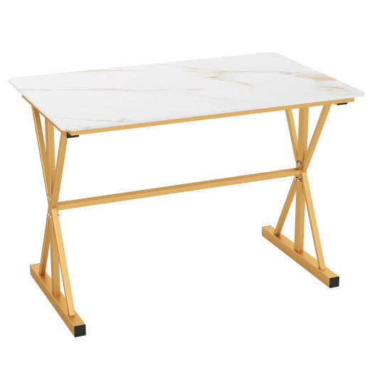 44 Inches Sintered Stone Dining Table with Metal Frame and Faux Marble Tabletop-White