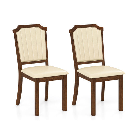 Dining Chair Set of 2 with PU Leather and Rubber Wood Frame-Brown