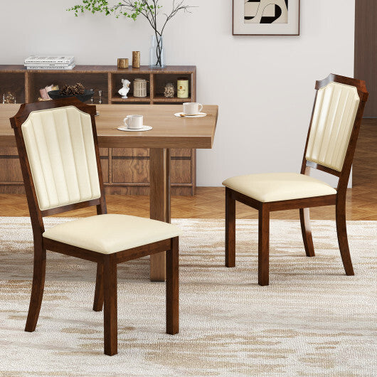 Dining Chair Set of 2 with PU Leather and Rubber Wood Frame-Brown