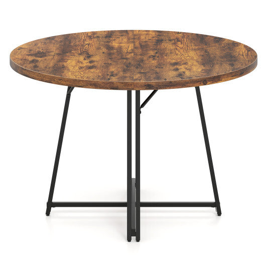 47 Inch Dining Table for 4-6 People Round Kitchen Table with Cross Base-Rustic Brown W2B