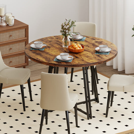 47 Inch Dining Table for 4-6 People Round Kitchen Table with Cross Base-Rustic Brown W2B