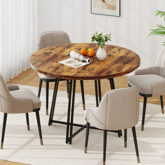 47 Inch Dining Table for 4-6 People Round Kitchen Table with Cross Base-Rustic Brown W2B