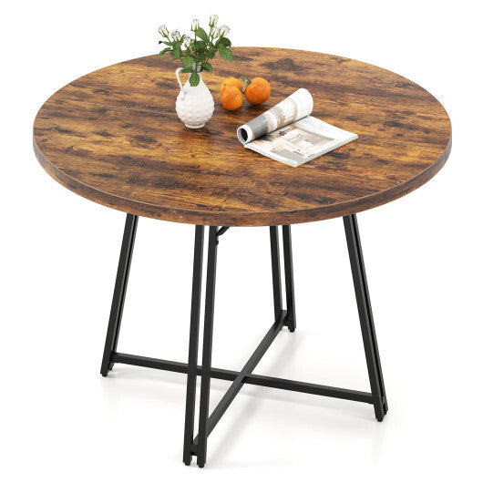 47 Inch Dining Table for 4-6 People Round Kitchen Table with Cross Base-Rustic Brown W2B