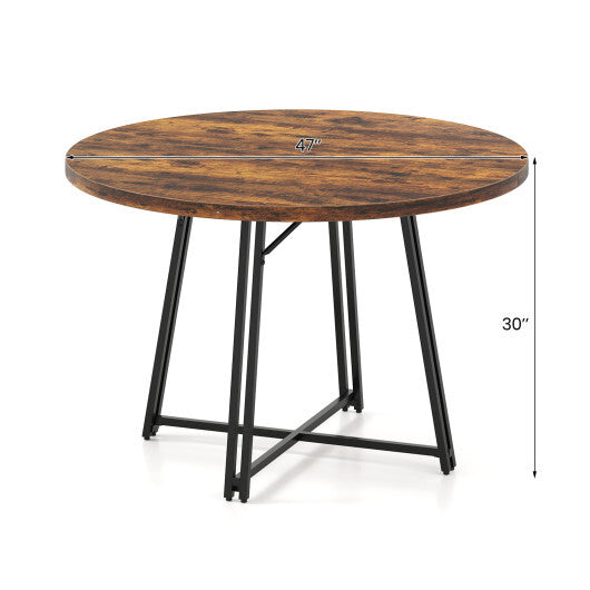47 Inch Dining Table for 4-6 People Round Kitchen Table with Cross Base-Rustic Brown W2B