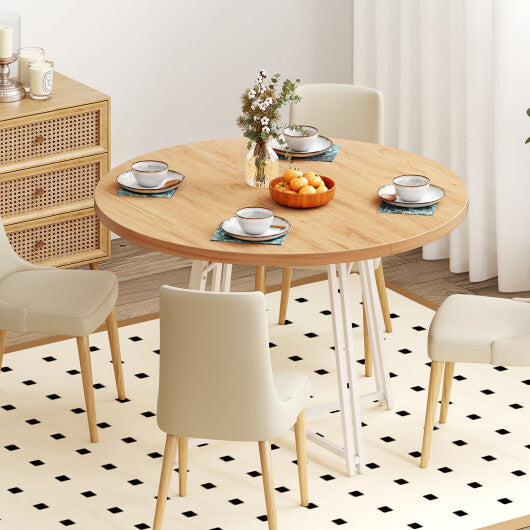 47 Inch Dining Table for 4-6 People Round Kitchen Table with Cross Base-Rustic Brown W2B