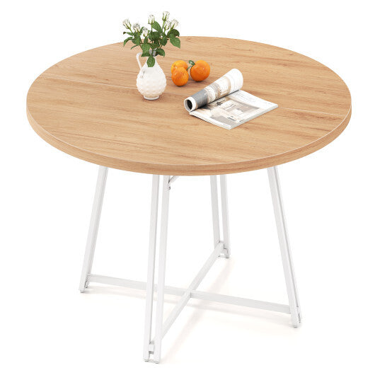 47 Inch Dining Table for 4-6 People Round Kitchen Table with Cross Base-Rustic Brown W2B