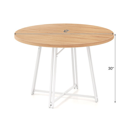 47 Inch Dining Table for 4-6 People Round Kitchen Table with Cross Base-Rustic Brown W2B