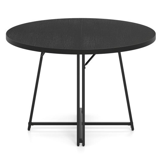 47 Inch Dining Table for 4-6 People Round Kitchen Table with Cross Base-Rustic Brown W2B