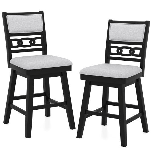25 Inch Bar Stools Set of 2 with Upholstered Backrest and 360 Rotation Seat-Black