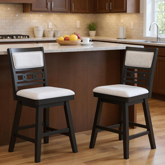 25 Inch Bar Stools Set of 2 with Upholstered Backrest and 360 Rotation Seat-Black