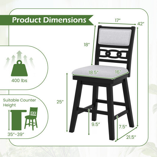 25 Inch Bar Stools Set of 2 with Upholstered Backrest and 360 Rotation Seat-Black