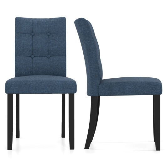 Set of 2 Tufted Dining Chairs Armless with Rubber Wood Legs-Dark Blue W2B