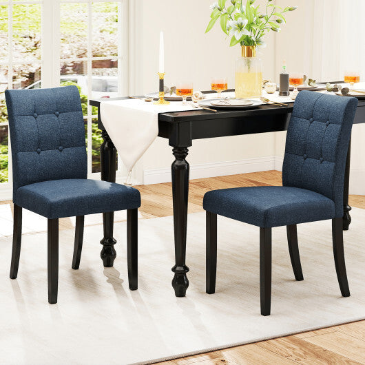 Set of 2 Tufted Dining Chairs Armless with Rubber Wood Legs-Dark Blue W2B
