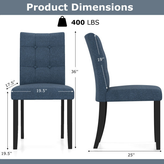 Set of 2 Tufted Dining Chairs Armless with Rubber Wood Legs-Dark Blue W2B