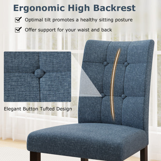 Set of 2 Tufted Dining Chairs Armless with Rubber Wood Legs-Dark Blue W2B