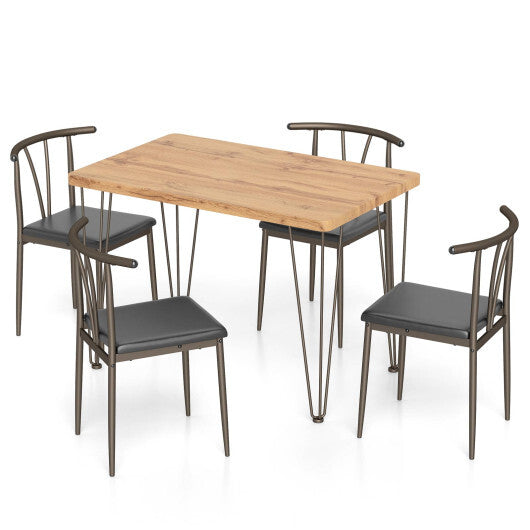 5-Piece Space-saving Dining Table Set Industrial Rectangular Kitchen Table and 4 Armless Chairs-Black W2B
