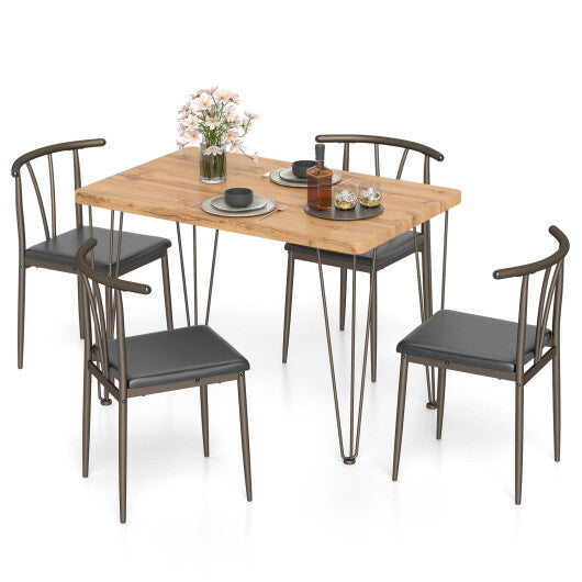 5-Piece Space-saving Dining Table Set Industrial Rectangular Kitchen Table and 4 Armless Chairs-Black W2B