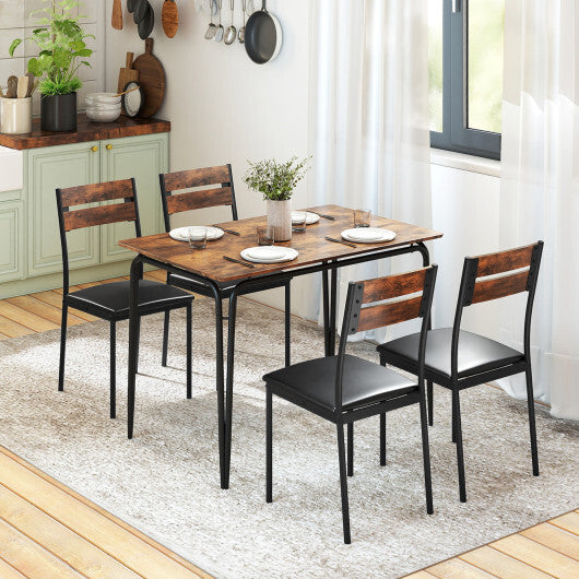 5-Piece Dining Table Set Industrial Rectangular Kitchen Table and 4 Armless Chairs-Rustic Brown W2B