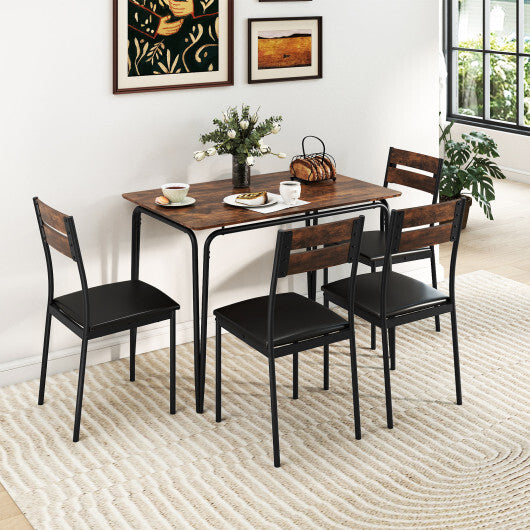 5-Piece Dining Table Set Industrial Rectangular Kitchen Table and 4 Armless Chairs-Rustic Brown W2B