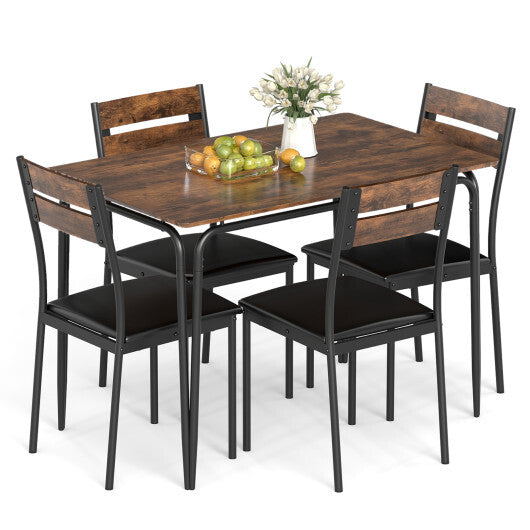 5-Piece Dining Table Set Industrial Rectangular Kitchen Table and 4 Armless Chairs-Rustic Brown W2B