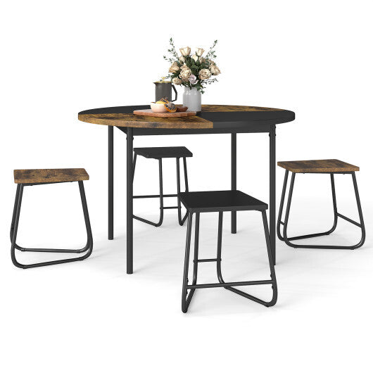 5-Piece Dining Set for 4 47 Inch Round  Kitchen Table and 4 Stools-Brown W2B