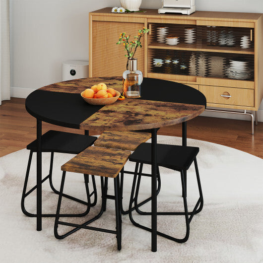 5-Piece Dining Set for 4 47 Inch Round  Kitchen Table and 4 Stools-Brown W2B