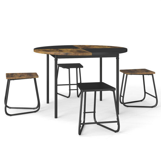 5-Piece Dining Set for 4 47 Inch Round  Kitchen Table and 4 Stools-Brown W2B