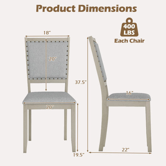 Farmhouse Dining Chair Set of 2 Fabric Upholstered Kitchen Chairs-Grey