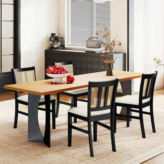 Farmhouse Rattan Dining Chair Set of 2 with Rubber Wood Legs and Cane Back-Beige