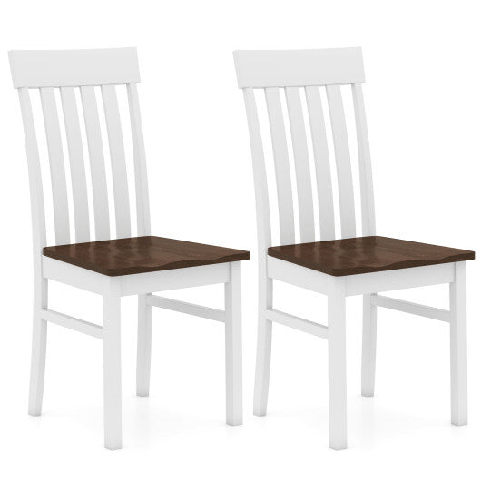 Set of 2 Kitchen Armless Dining Chairs with Slatted High Backrests-White