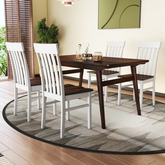 Set of 2 Kitchen Armless Dining Chairs with Slatted High Backrests-White