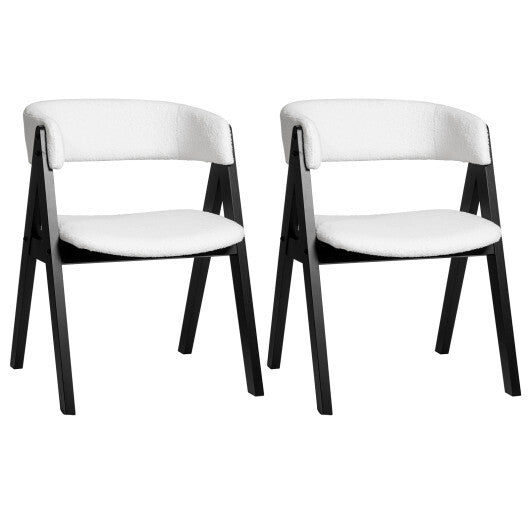 Wooden Dining Chair Set of 2 Mid-Century Modern Sherpa Upholstered Kitchen Dining Room Chairs-Black W2B