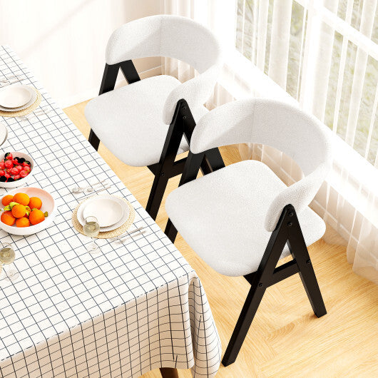 Wooden Dining Chair Set of 2 Mid-Century Modern Sherpa Upholstered Kitchen Dining Room Chairs-Black W2B