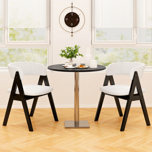 Wooden Dining Chair Set of 2 Mid-Century Modern Sherpa Upholstered Kitchen Dining Room Chairs-Black W2B