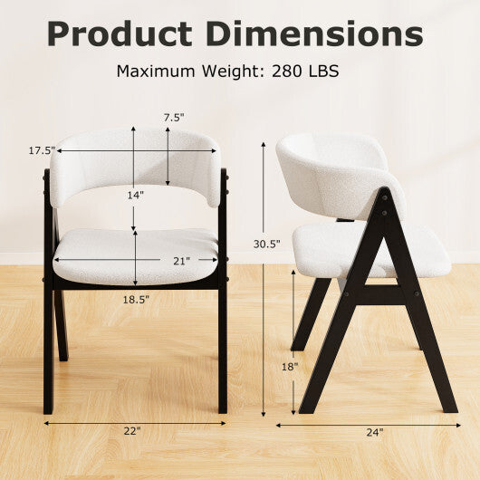 Wooden Dining Chair Set of 2 Mid-Century Modern Sherpa Upholstered Kitchen Dining Room Chairs-Black W2B