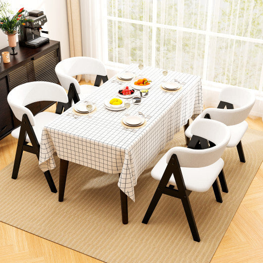 Wooden Dining Chair Set of 2 Mid-Century Modern Sherpa Upholstered Kitchen Dining Room Chairs-Black W2B