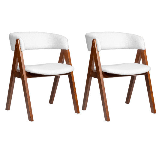 Wooden Dining Chair Set of 2 Mid-Century Modern Sherpa Upholstered Kitchen Dining Room Chairs-Black W2B